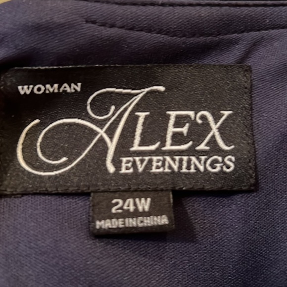 Navy Alex Evenings Formal Dress with Side Slit and Jeweled Embellishment - Picture 3 of 5